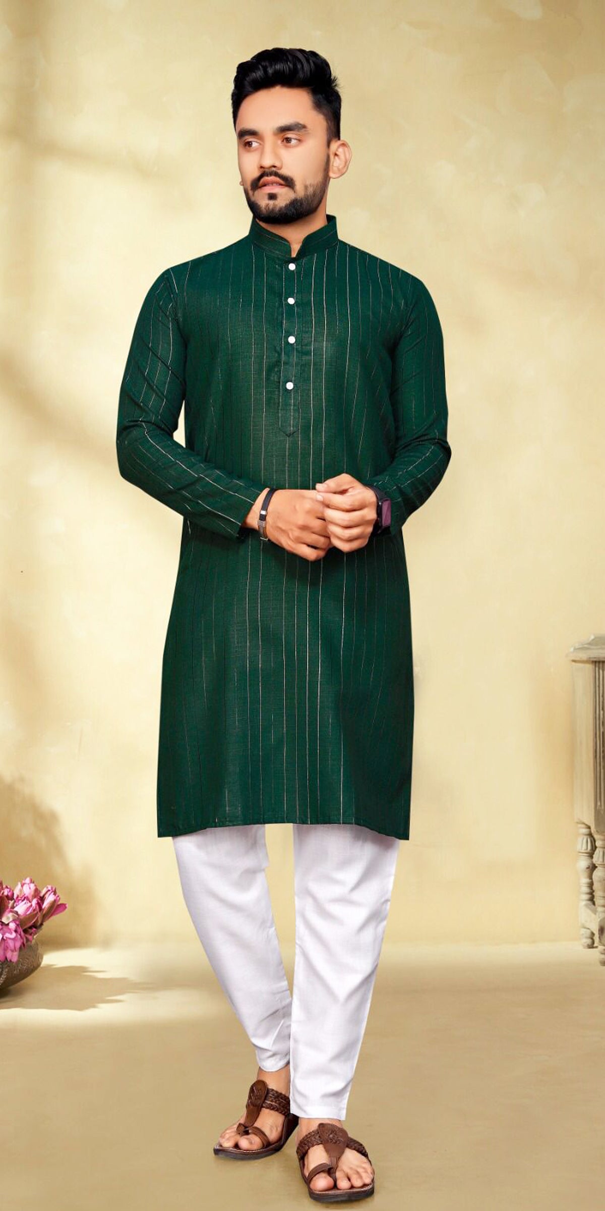 Indian Traditional Dress Green popular Kurta Pajama for men / plus size available