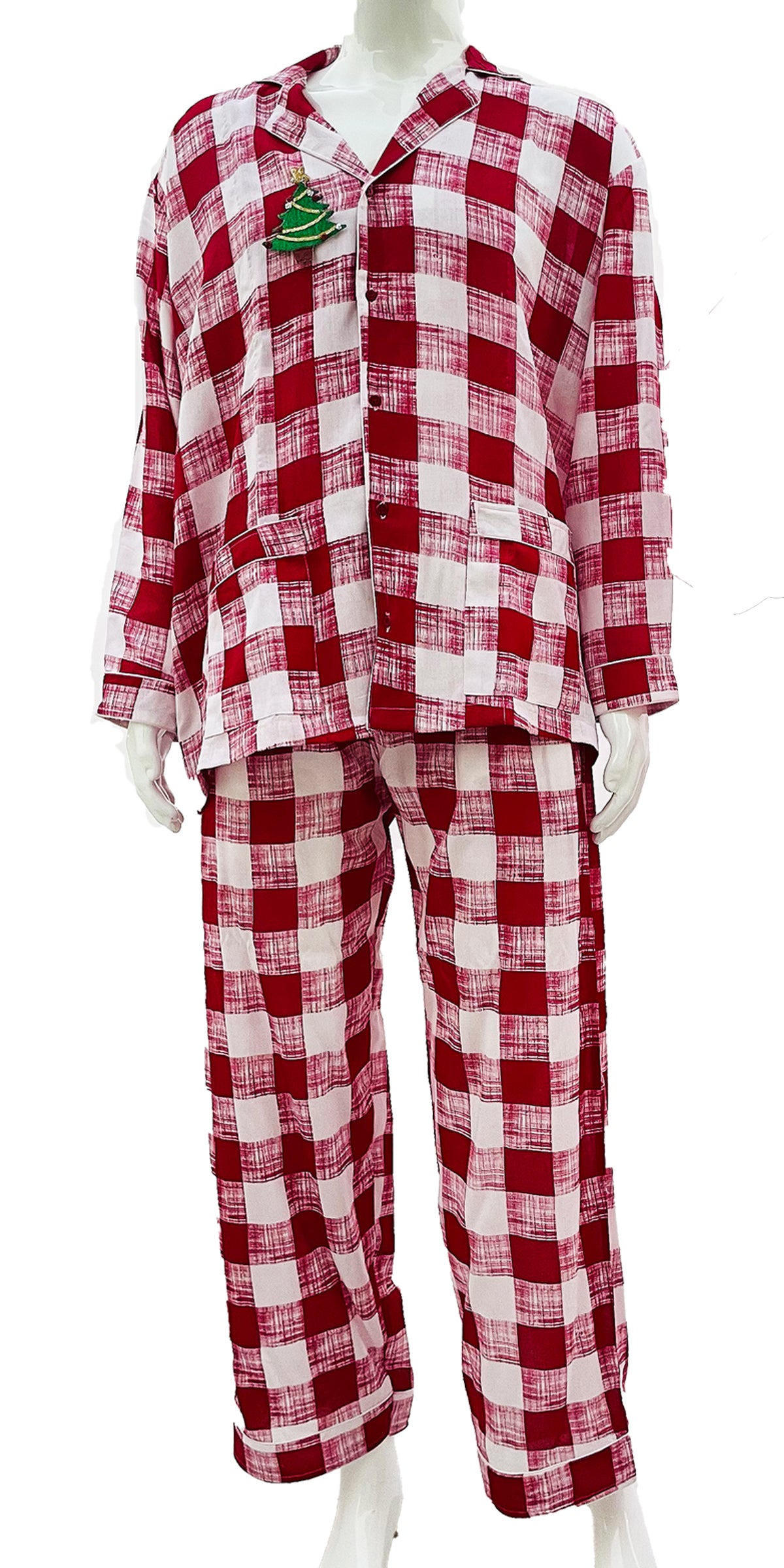 Men s Christmas Pajamas Red Rayon Check print Pjs