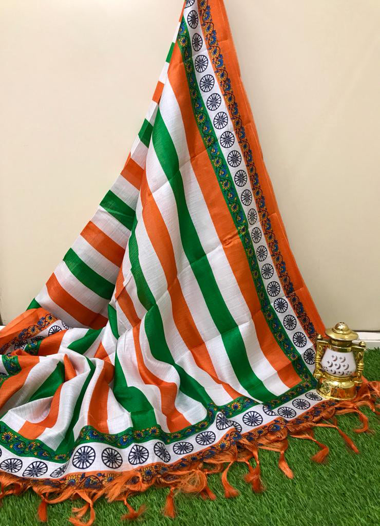 Tri Color Dupatta with Chakra, Art Silk Dupatta, Indian Flag Dupatta (Copy)