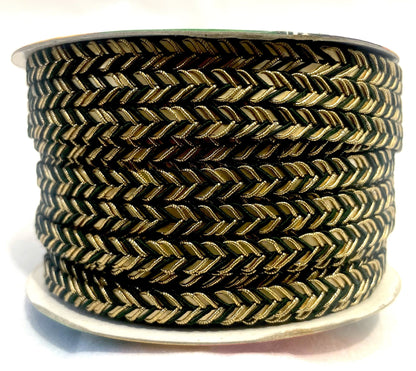 Golden Braid Border, Olive Green And Golden,  Laces for Dress, Home Décor, Shoe, Bags, Hats, DIY, Handmade, 0.2 inch Broad