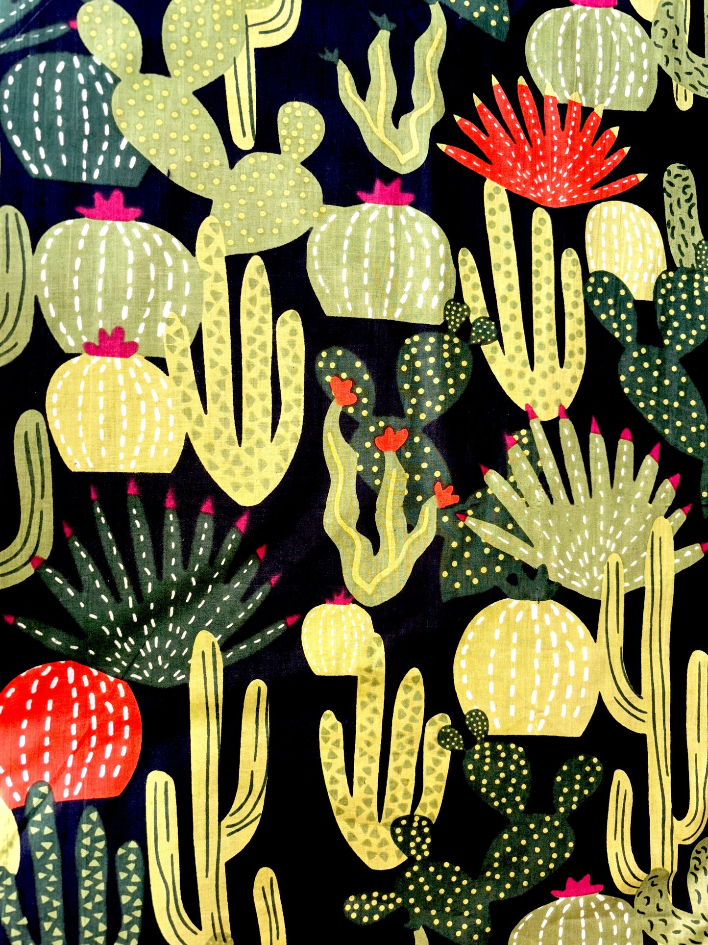 Green Pure Cotton Cambric Printed Fabrics, Colorful Cactus Print, Floral