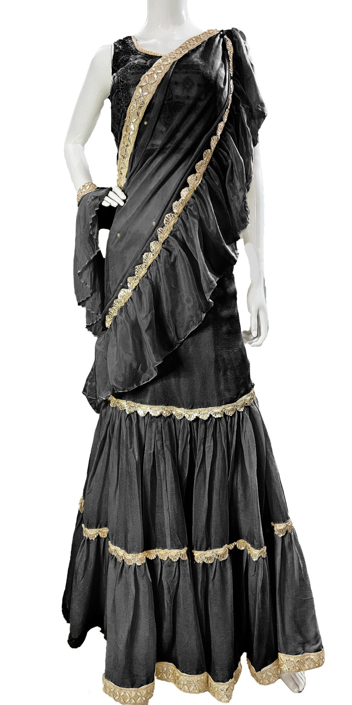 Buy Women's Faux Georgette ready to wear Frill saree with unstitched blouse(NEFRL09)  at Amazon.in