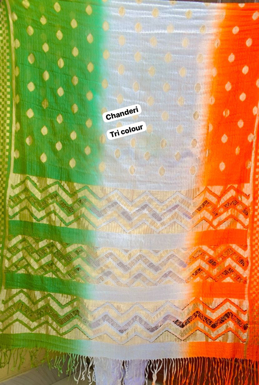 Tricolor Dupatta, Chanderi Dupatta, Indian Flag Dupatta