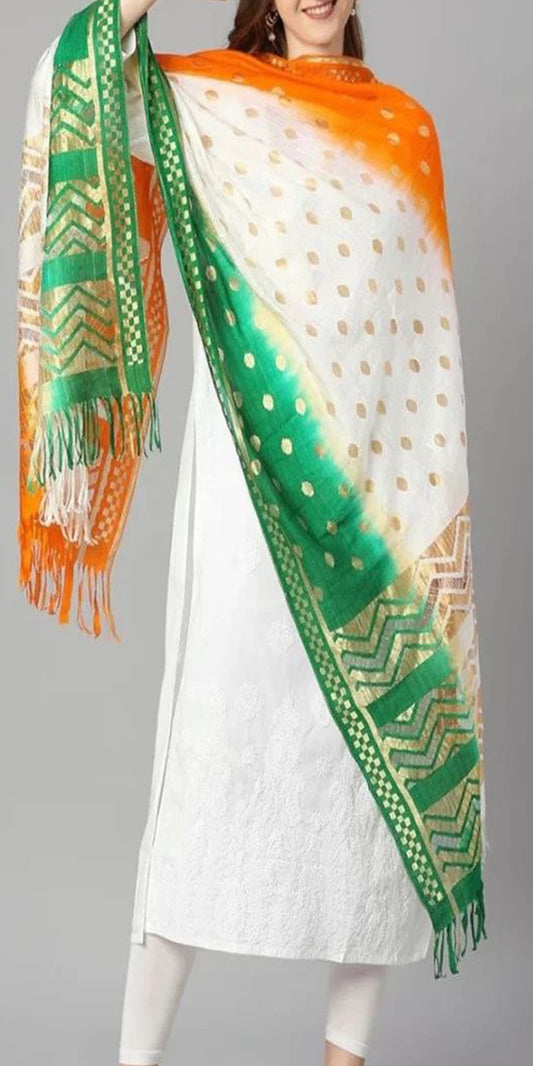 Tricolor Dupatta, Chanderi Dupatta, Indian Flag Dupatta