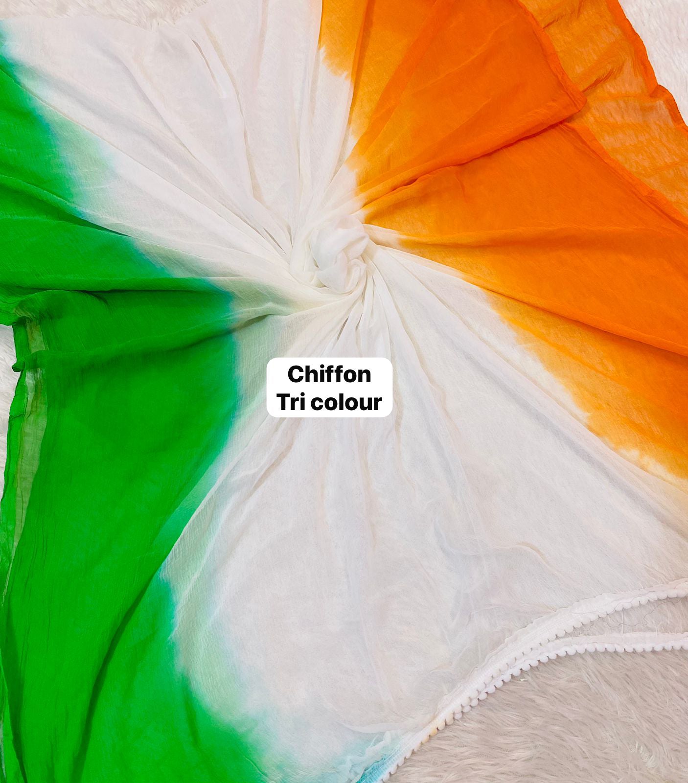 Tricolor Dupatta, Chiffon Dupatta, with White Lace