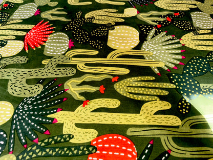 Green Pure Cotton Cambric Printed Fabrics, Colorful Cactus Print, Floral