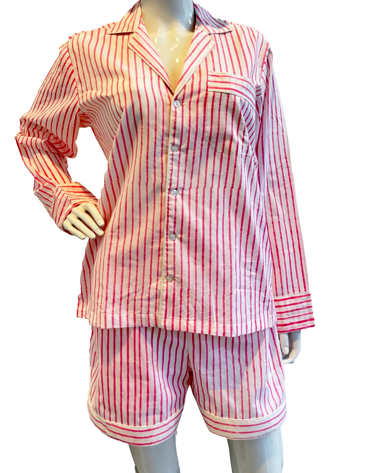 Pink 100% Cotton Light Ultra-Soft Night Dress Women Cotton Pants Shirt Set With Shorts Set