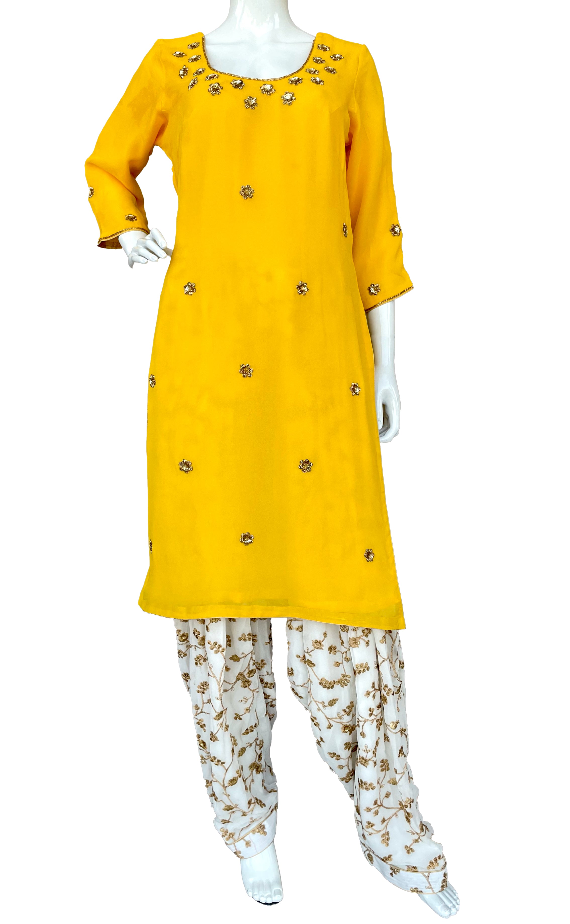 White and 2024 yellow punjabi suit