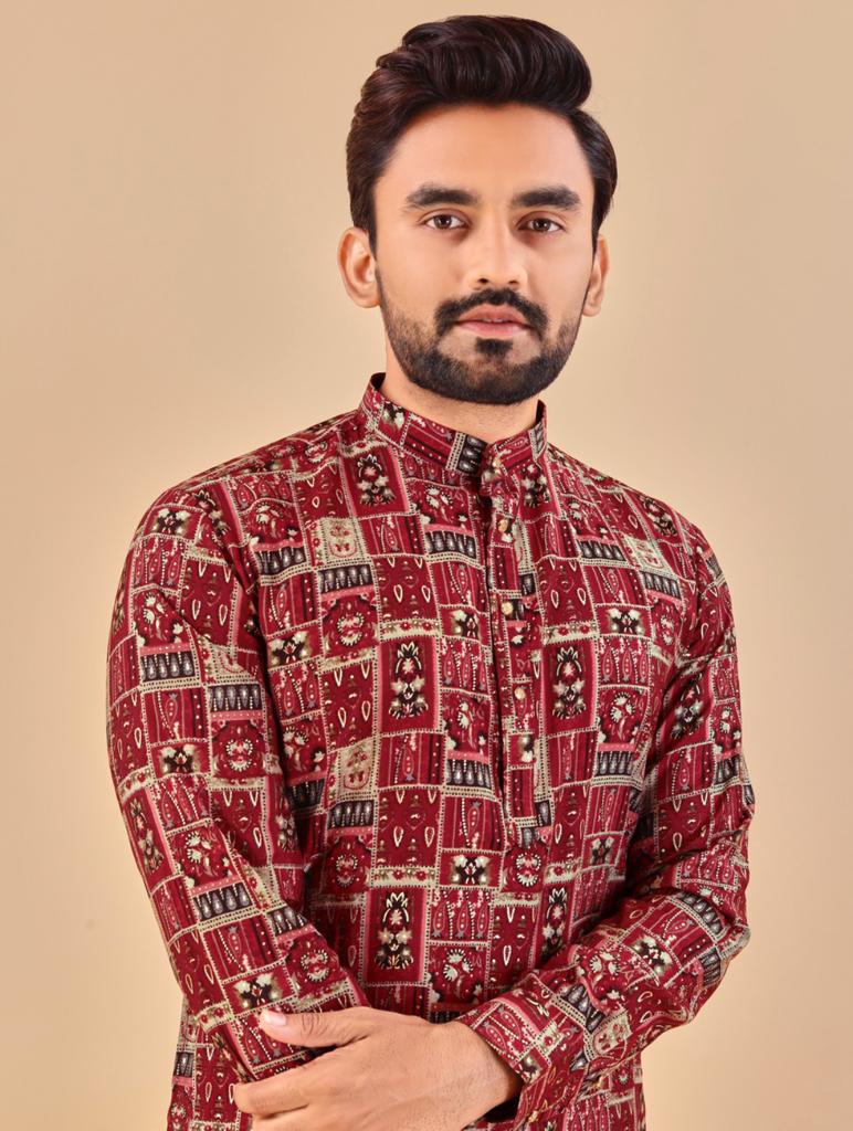 Maroon Men Kurta Pajama, Men Indian Wear, Rayon Kurta Pajama