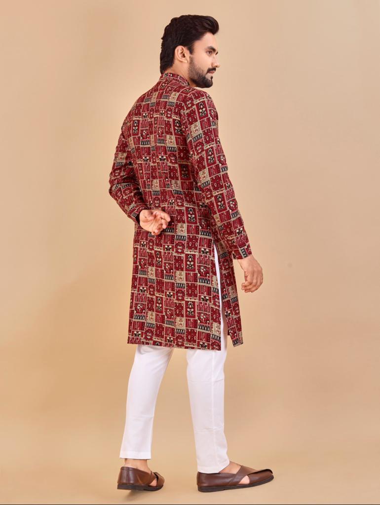 Maroon Men Kurta Pajama, Men Indian Wear, Rayon Kurta Pajama