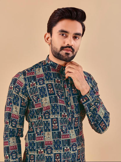 Teal Men Kurta Pajama, Men Indian Wear, Rayon Kurta Pajama