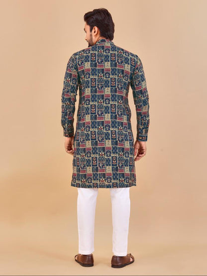 Teal Men Kurta Pajama, Men Indian Wear, Rayon Kurta Pajama