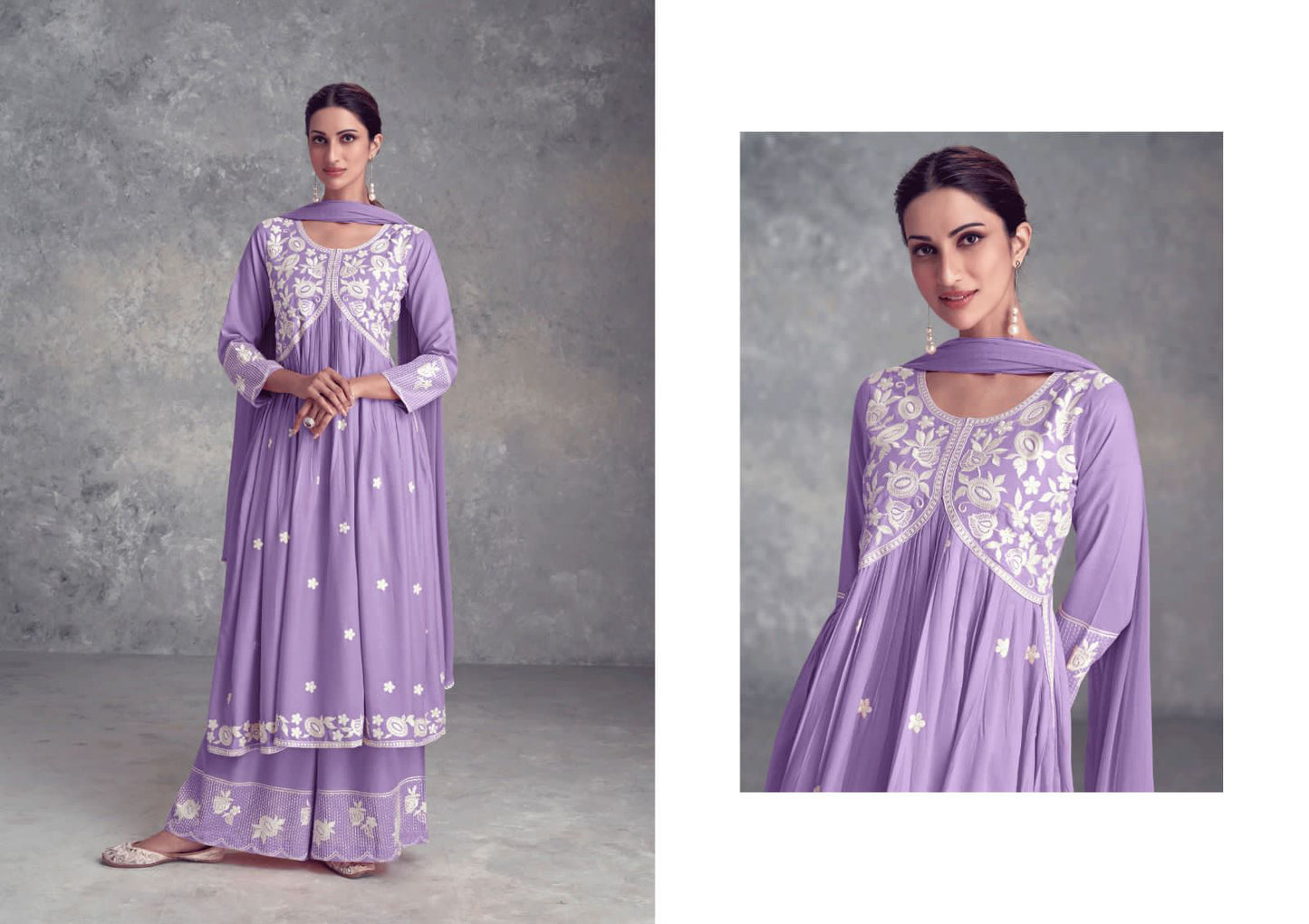 Pastel Purple Nyra Cut Palazzo Suit, Lukhnawi embroidery Palazzo Suit, Indian Ethnic wear, Pastel Color Palazzo