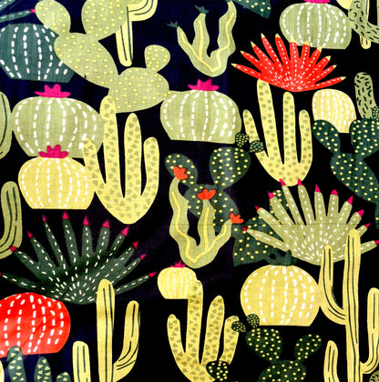 Black Printed fabric by the yard. Black Pure Cotton Fabric, 100% Pure COTTON, Cactus print fabric, Floral Cactus print, Cactus plant Print all over, Black Spring Fabric, Black Summer Pure Cotton Fabric, Yellow Cactus print Fabric, Fabric for DIY