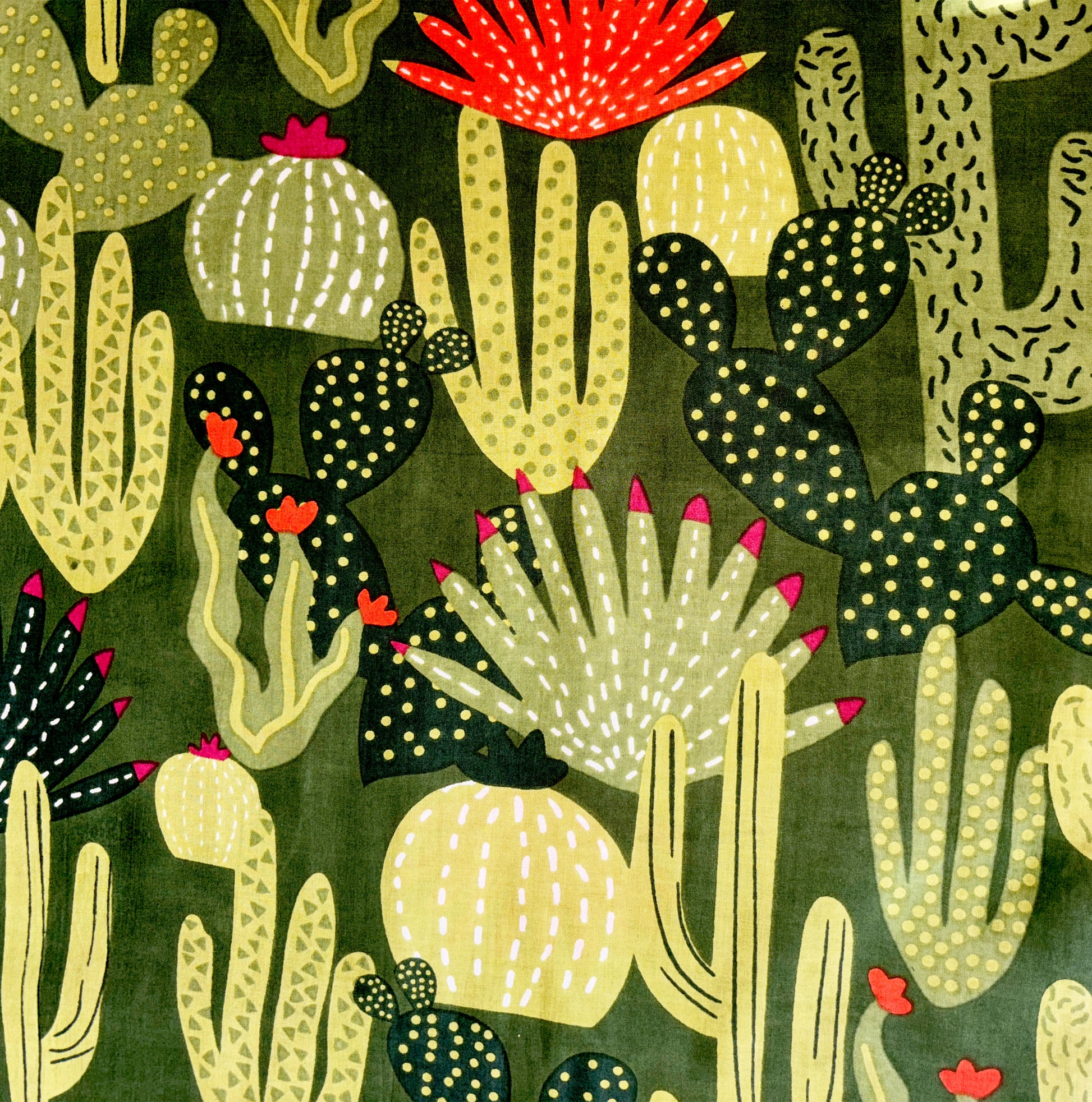 Green Printed fabric by the yard. Green Pure Cotton Fabric, 100% Pure COTTON, Cactus print fabric, Floral Cactus print, Cactus plant Print all over, Green Spring Fabric, Green Summer Pure Cotton Fabric, Yellow Cactus print Fabric, Fabric for DIY