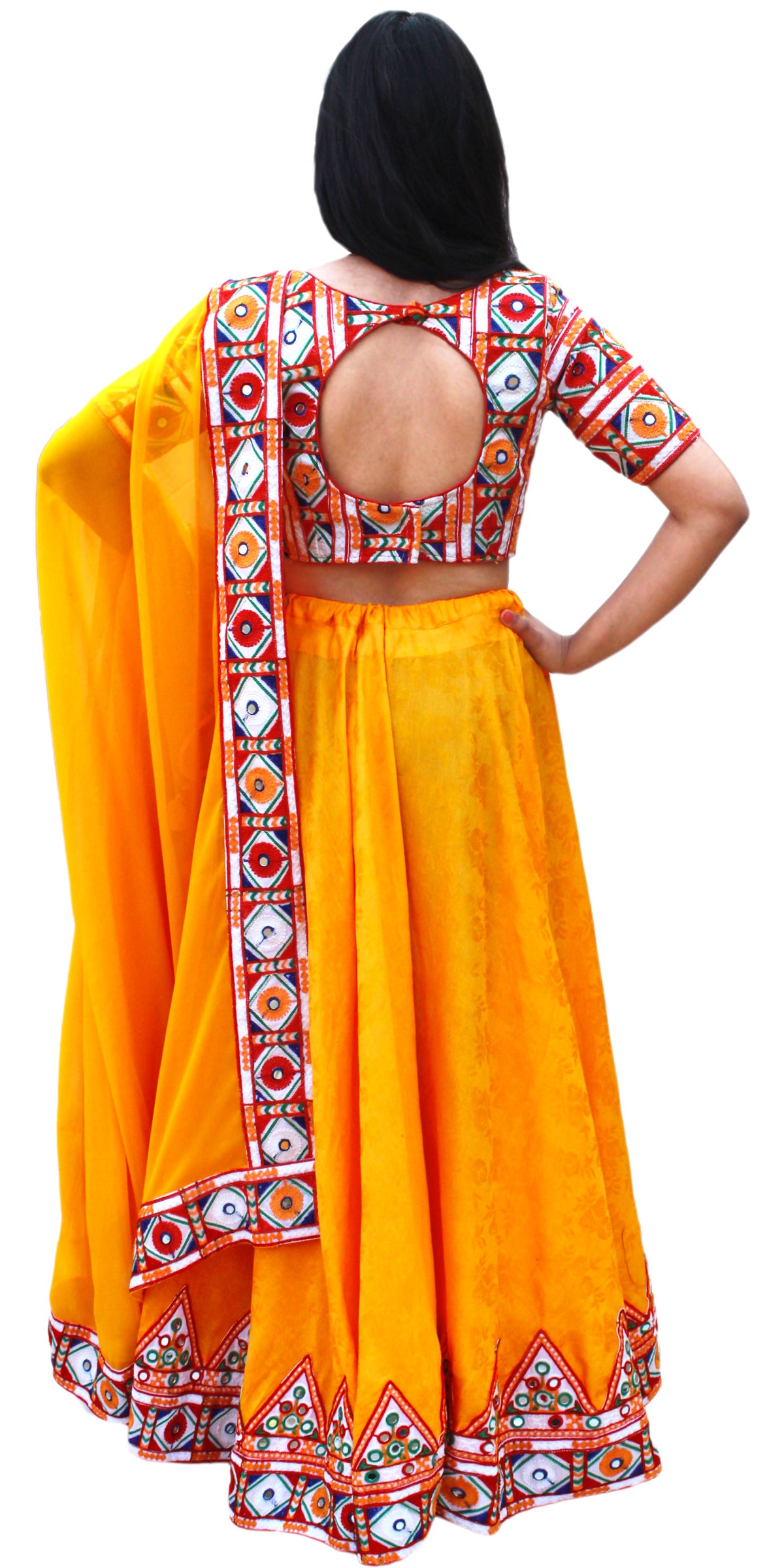 Buy Mahadev Fashion Women's Brown Cotton Lehenga with Yellow Phantom Silk  Half Sleeve Blouse Piece(Free size, 1423) at Amazon.in