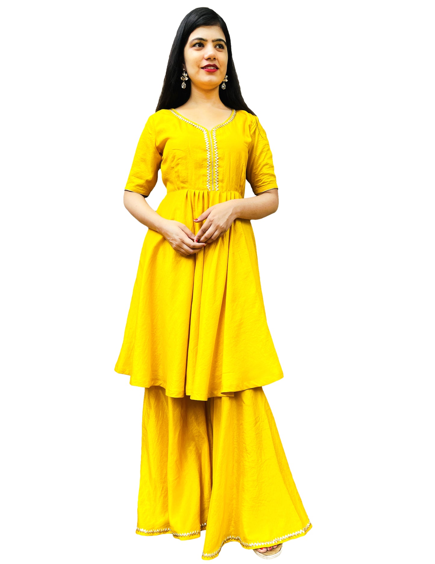 Yellow Silk Sharara Dress with Pure Chinon hand tie n dye Dupatta