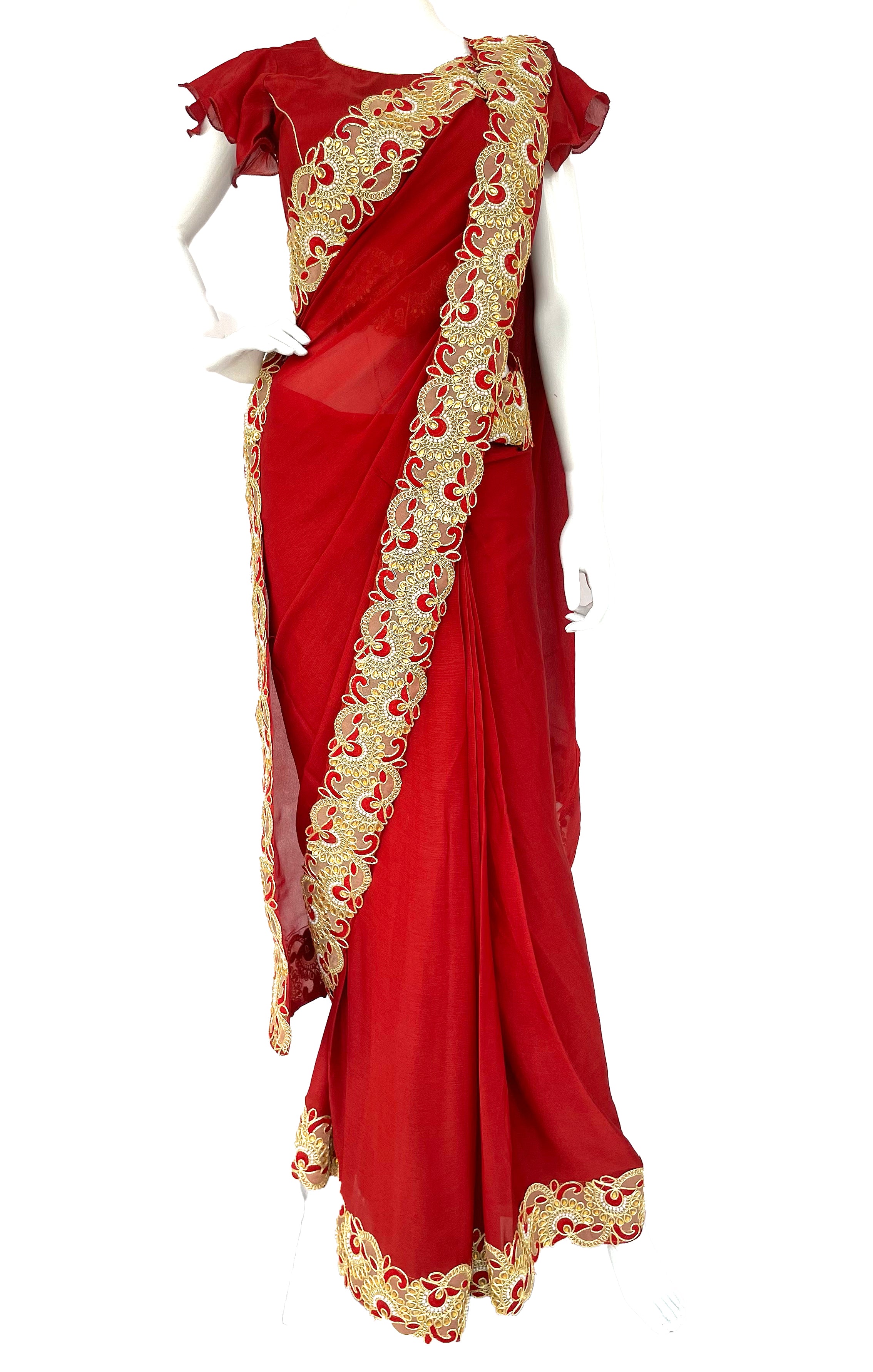 Faux Georgette Party Wear Saree in Red and Maroon with Stone work |  Designer saree blouse patterns, Wedding saree indian, Red saree wedding