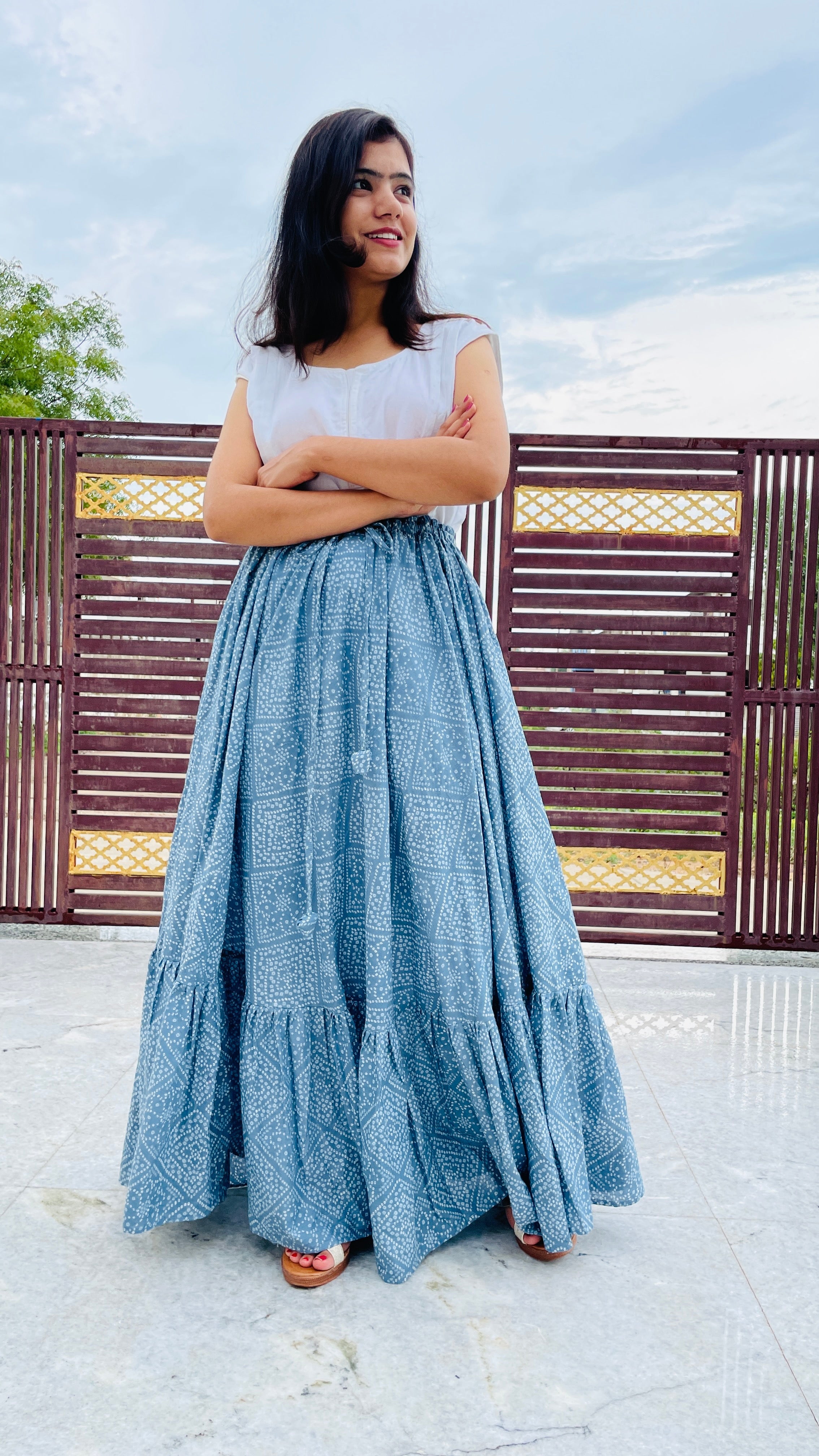 Grey Pure Cotton Flared Skirt, Free Size