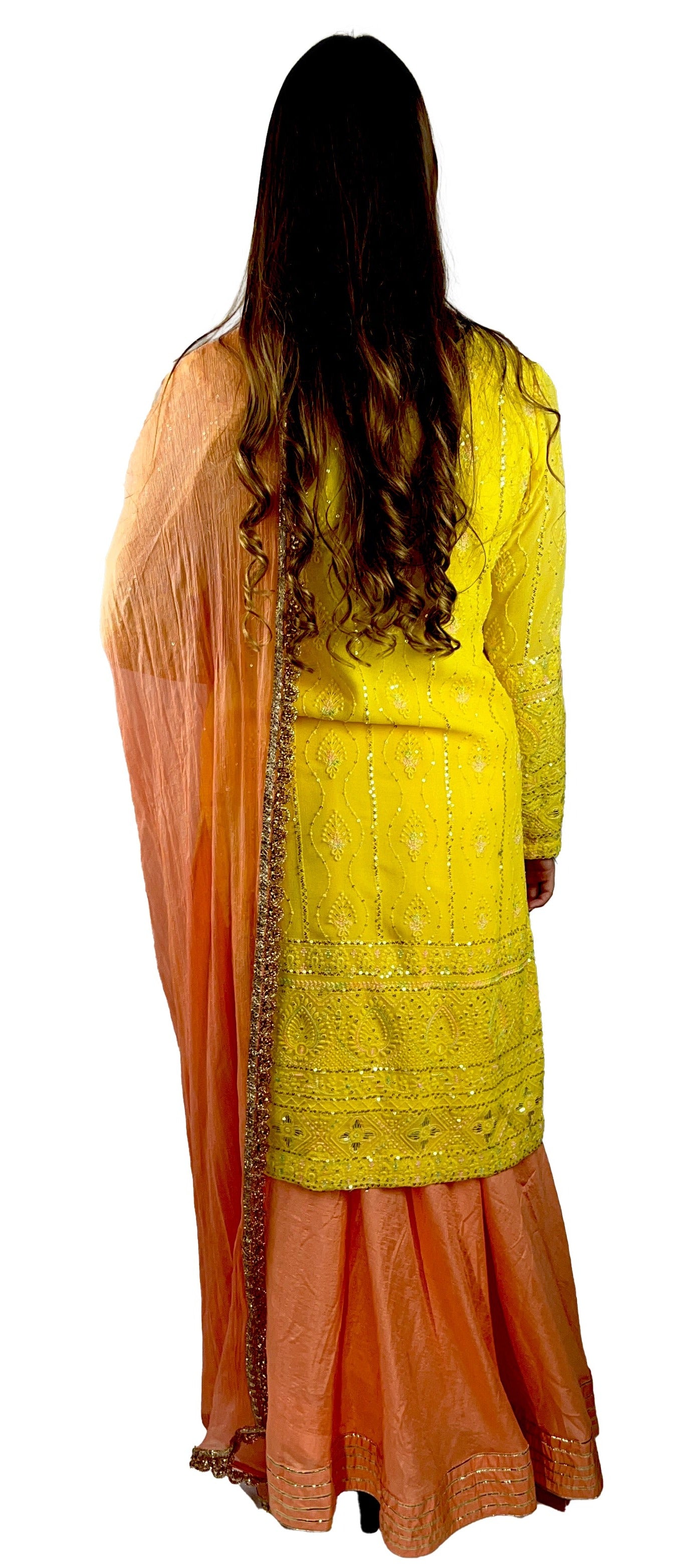 Impressive Yellow Lehenga Choli set with Peach Dupatta. - LC3641